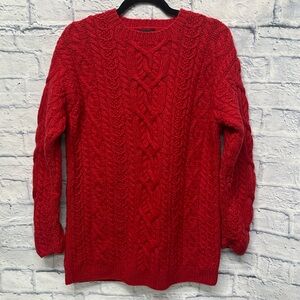 Limited Hand Knit 100% Wool Sweater Red Cable Knit Size S